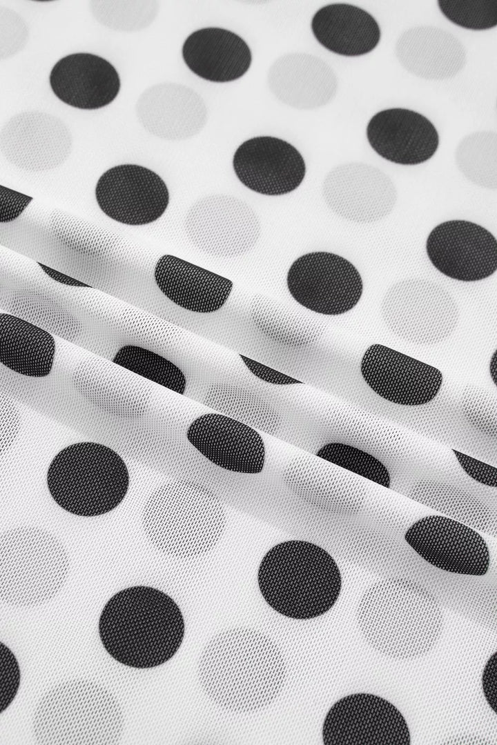 Polka Dot Mesh Long Sleeve Stand Neck Sheath Top