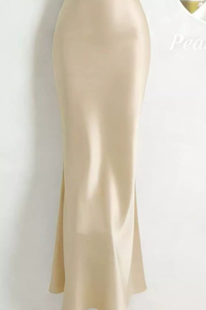 Pearl Strap Cowl Neck Satin Maxi Dress