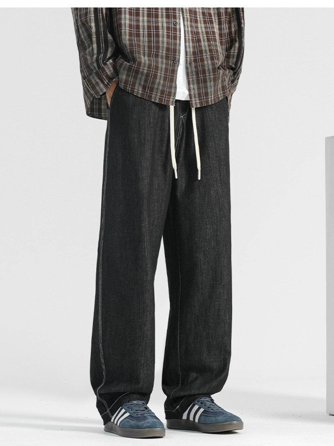 Men's Plus Size Wide Leg Drawstring Jeans