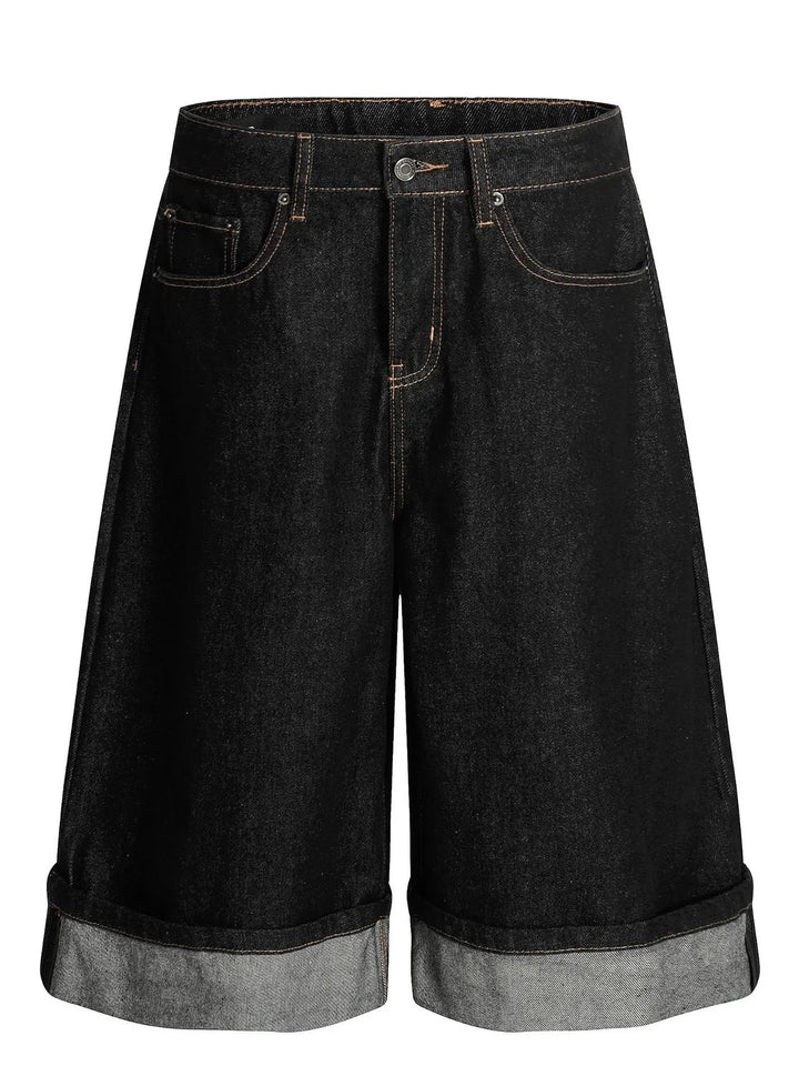 Men's Baggy Denim Shorts with Cuffed Hem