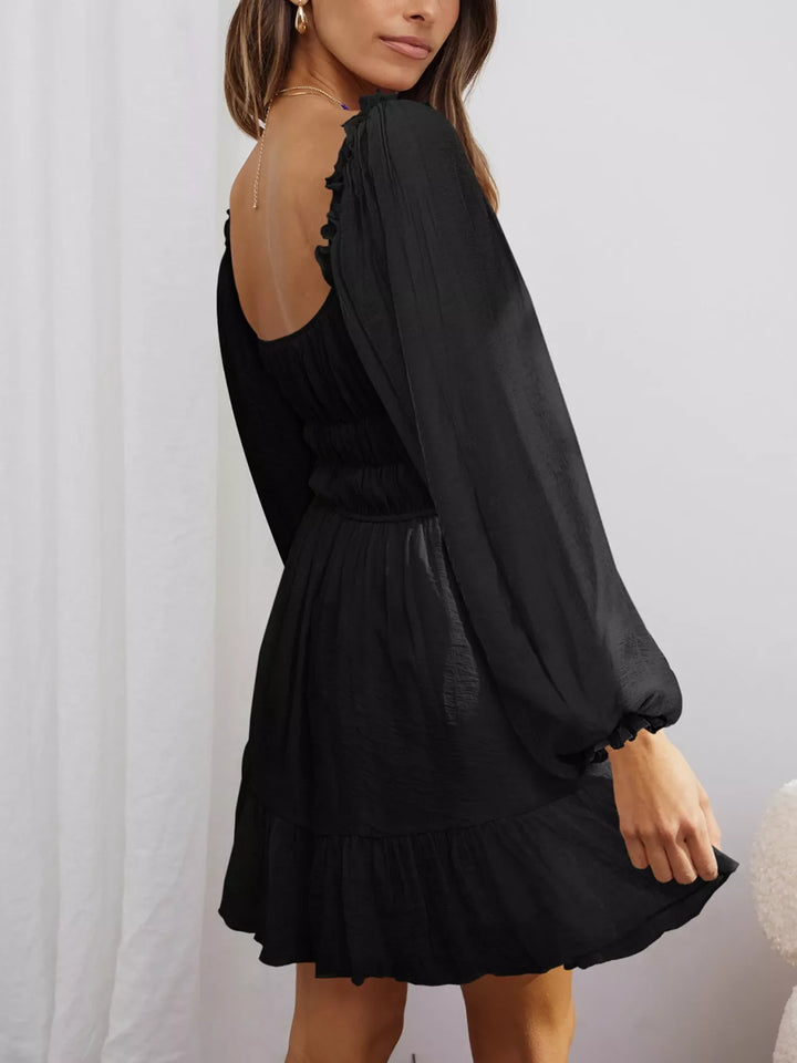 Ruffled Hem Balloon Sleeve Dress