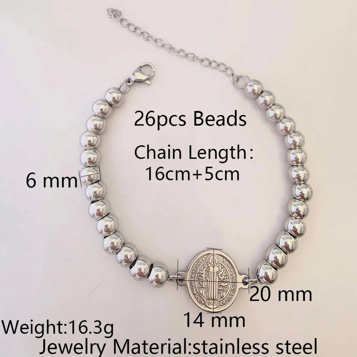 Stainless Steel Religious Series Beaded Bracelet