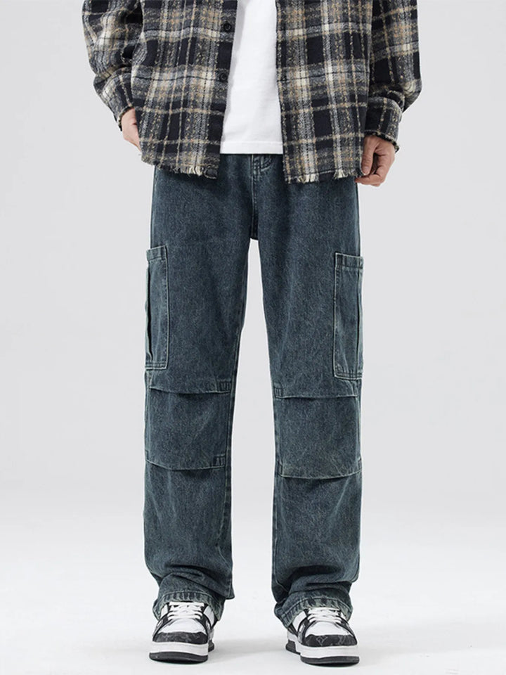 Men's Full Size Distressed Cargo Jeans Plus Size