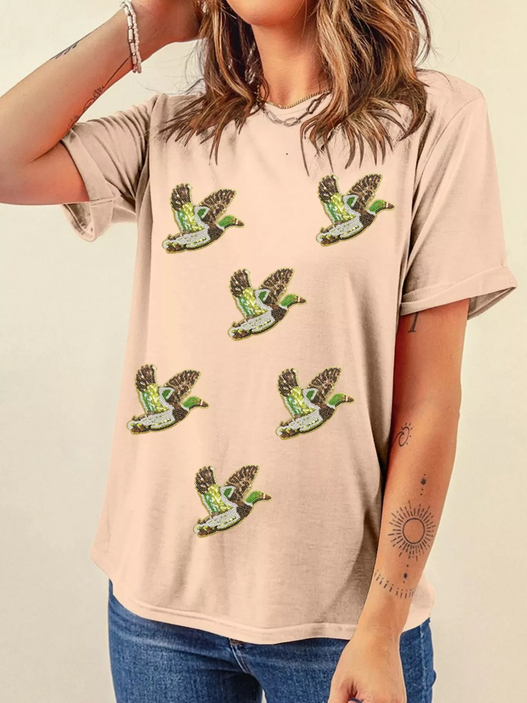 Flying Mallard Sequin Patched Short Sleeve Tee