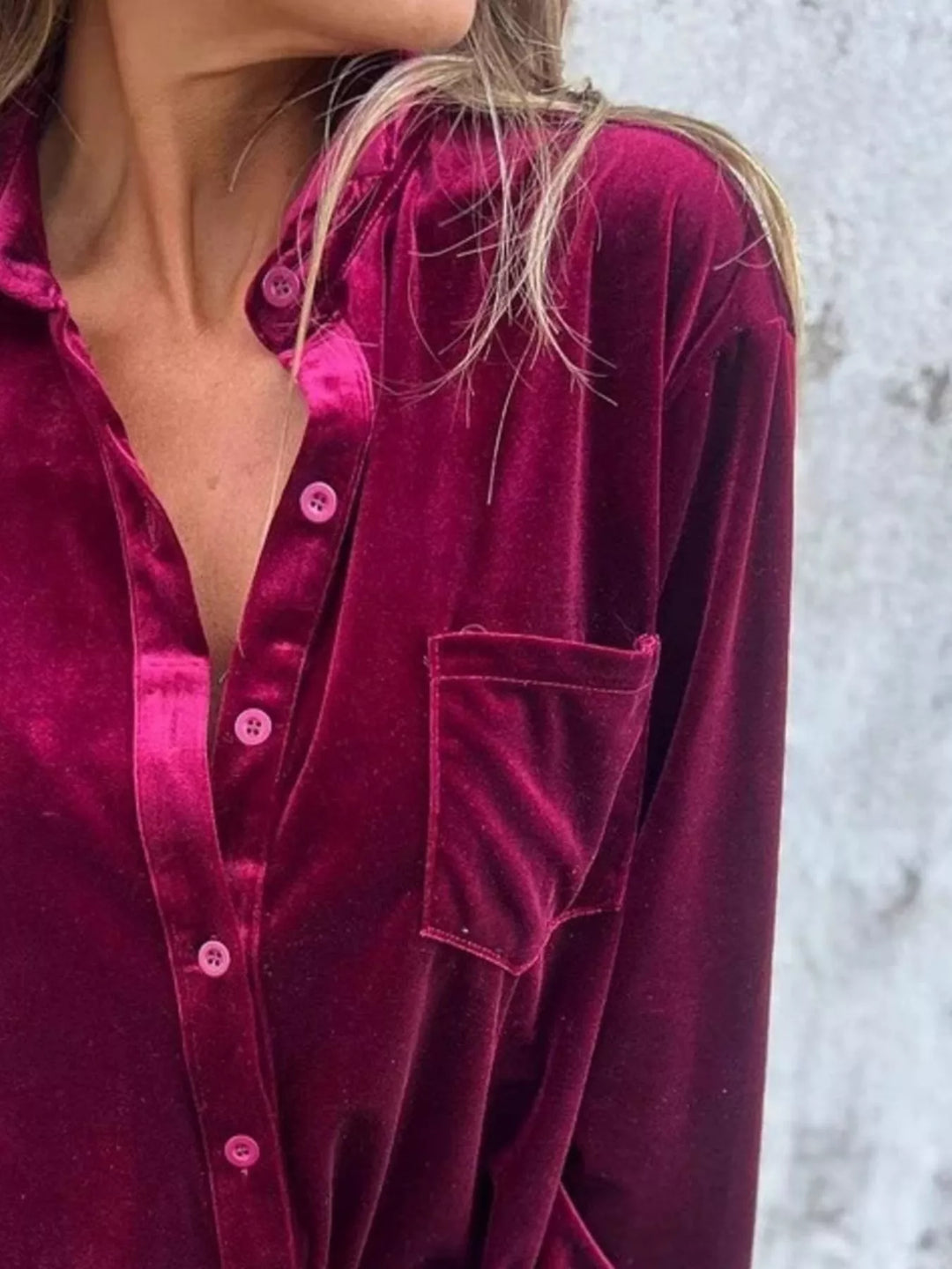 Full Size Velvet Button-Up Long Sleeve Shirt Plus Size