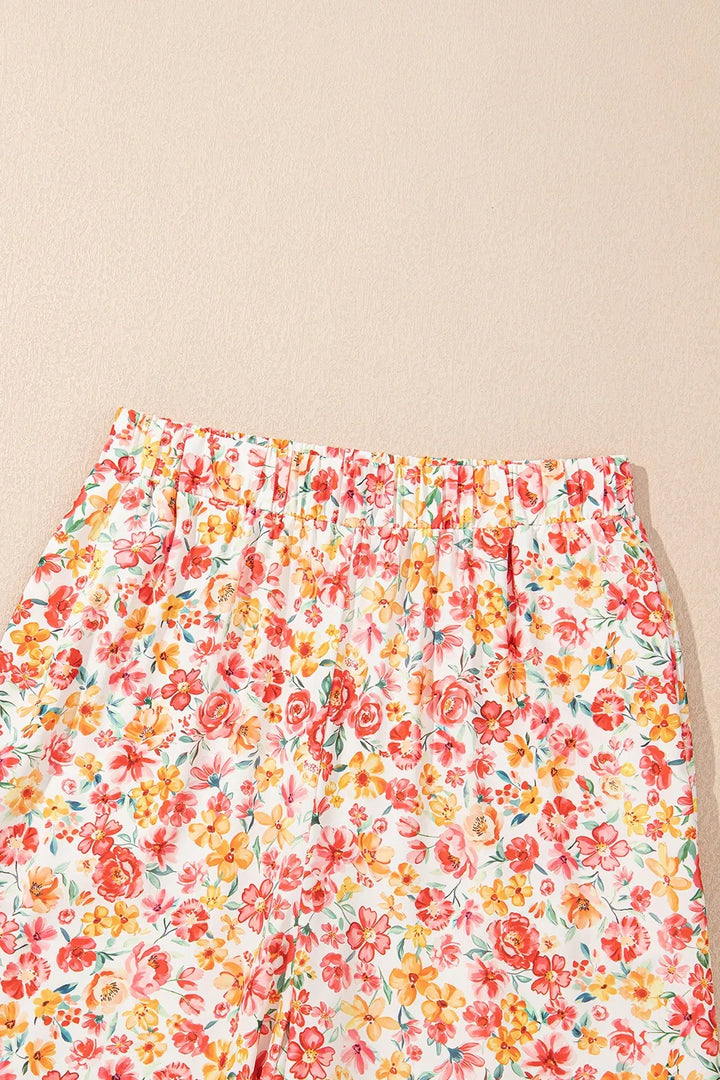 Boho Floral Bandeau Top and High Waist Wide Leg Pants Set