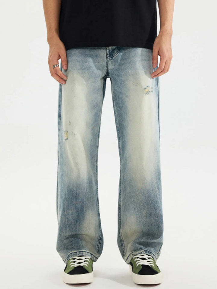 Men's Distressed Vintage Wash Loose Fit Jeans
