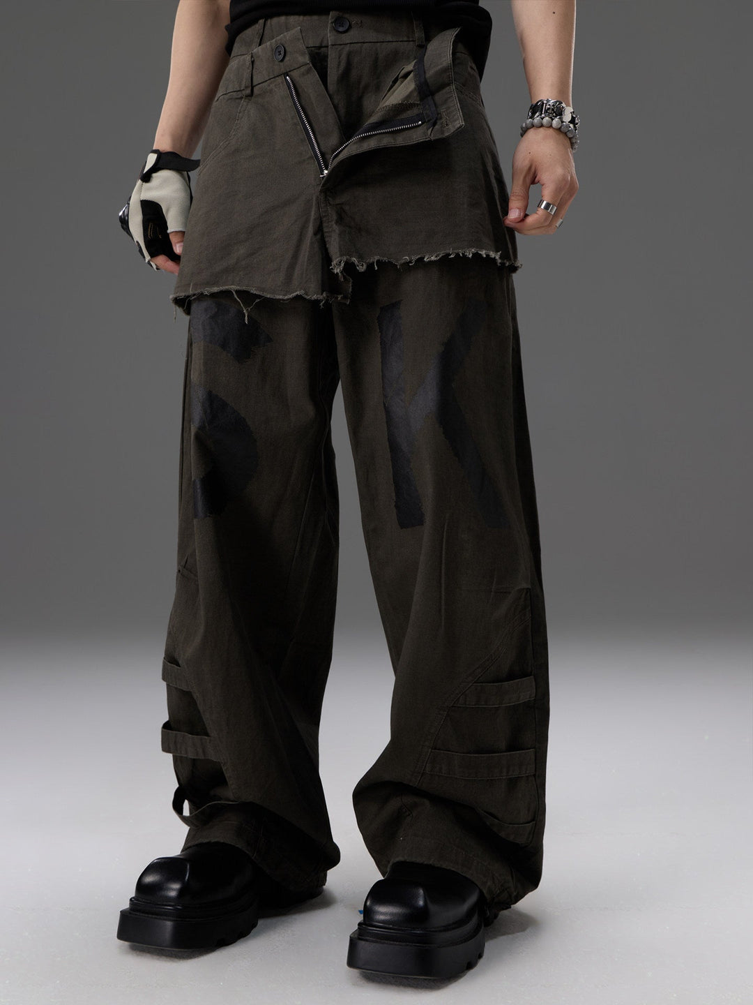 Mock-two-piece Design Straight-leg Workwear Pants