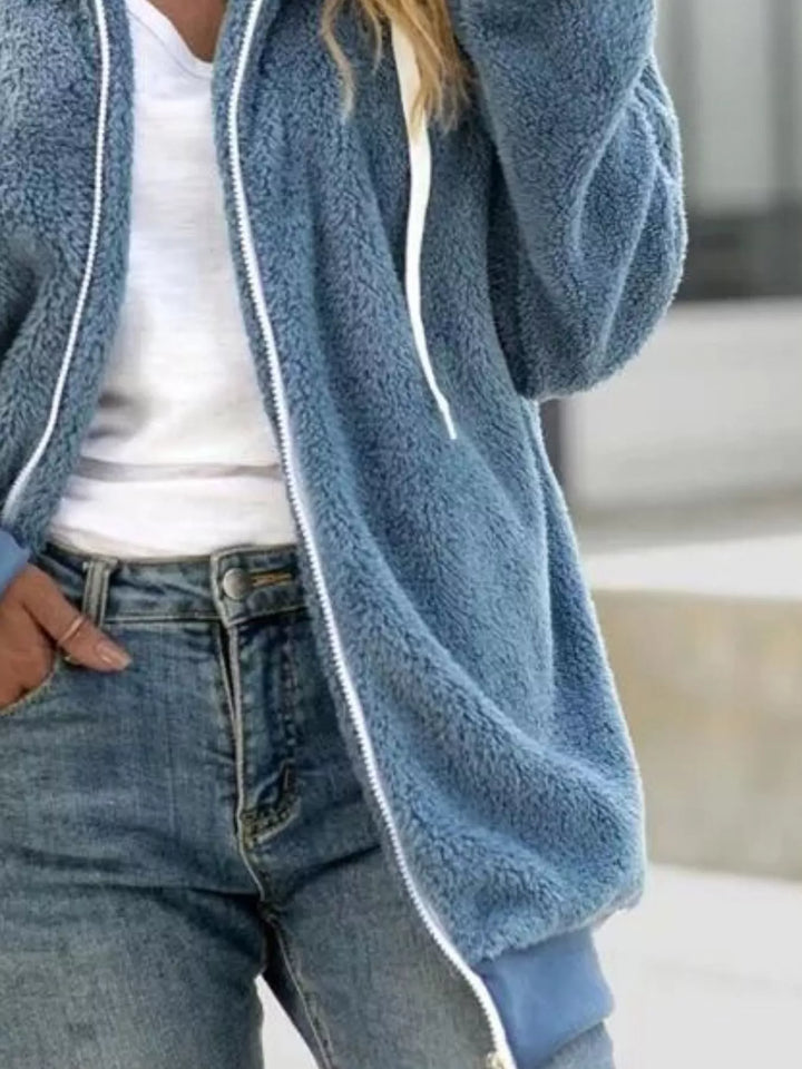 Full Size Cozy Fleece Zip-Up Hooded Jacket Plus Size