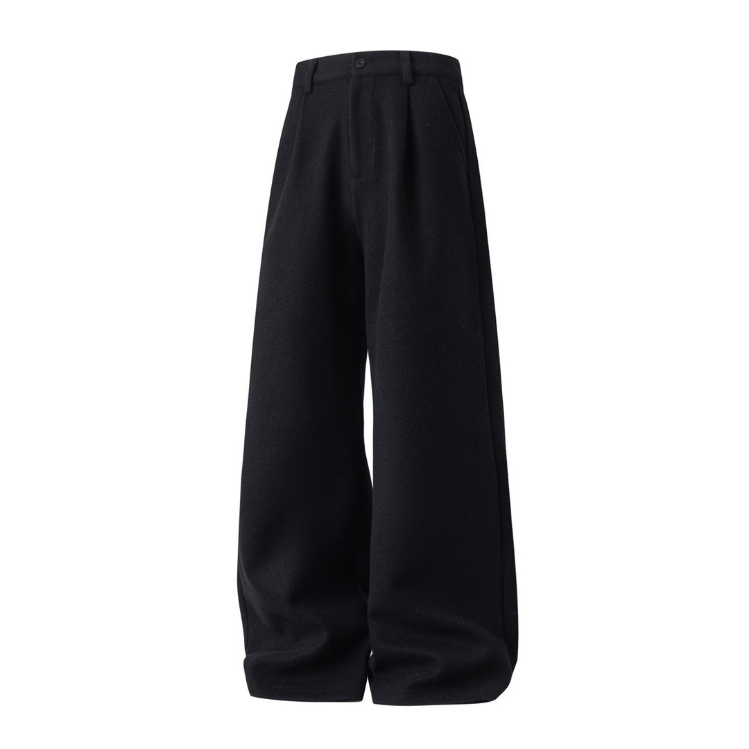 Wool Straight-leg Loose Pleated Casual Pants Thickened Long Trousers For Men