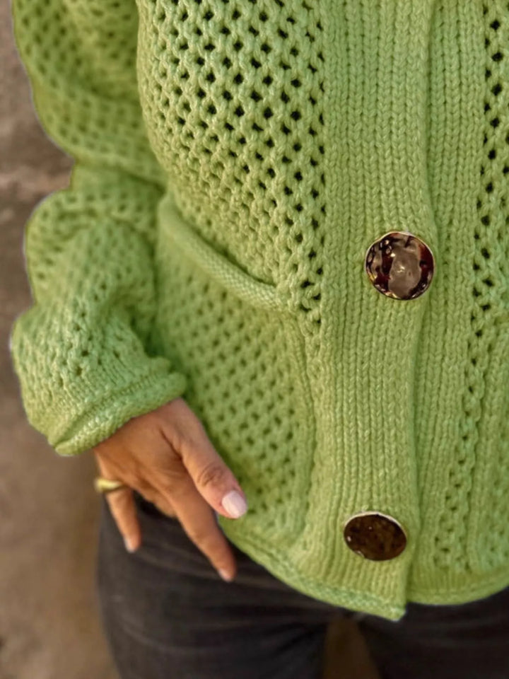 Crochet Button Up Long Sleeve Cardigan