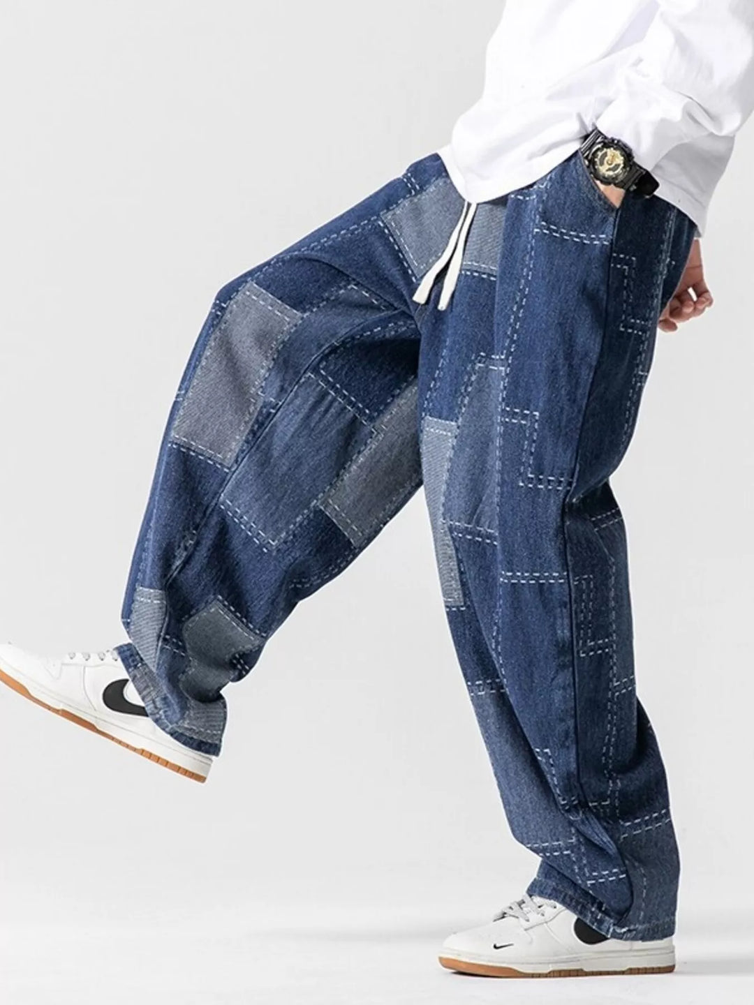 Men's Plus Size Patchwork Wide Leg Jeans