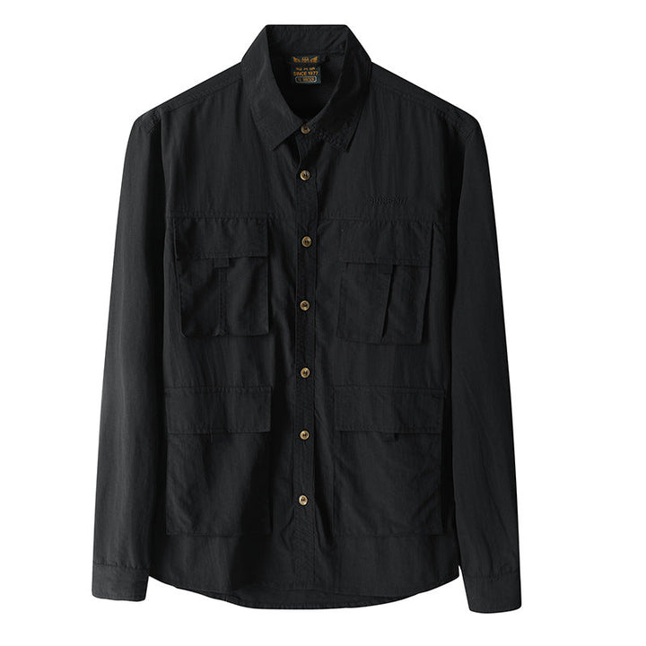 Mens Long-Sleeve Fashionable Casual Solid-Color Shirt
