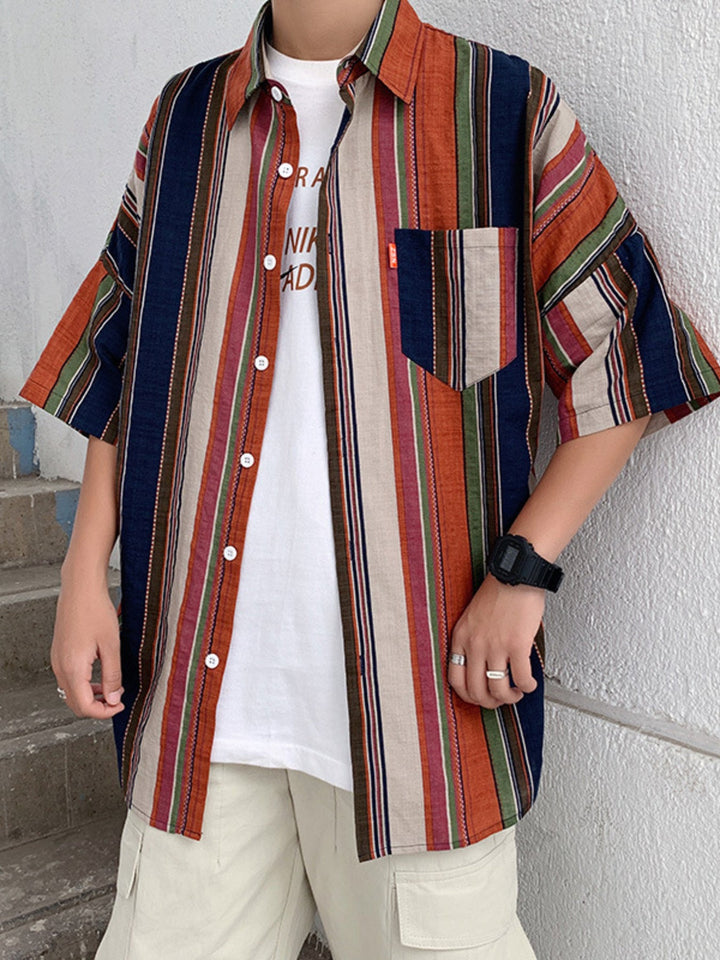 Men's Plus Size Striped Half Sleeve Shirt