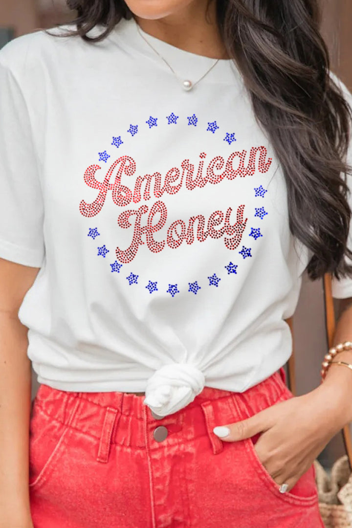 White American Honey Rhinestone Graphic Tee