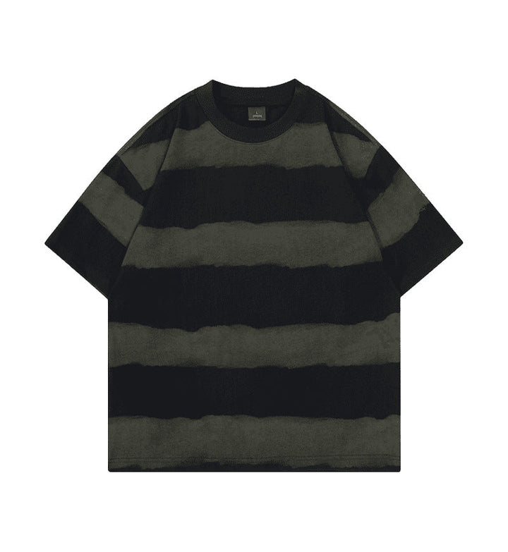 Tie-dye Washed Striped Short-Sleeve Mens Cotton T-Shirt