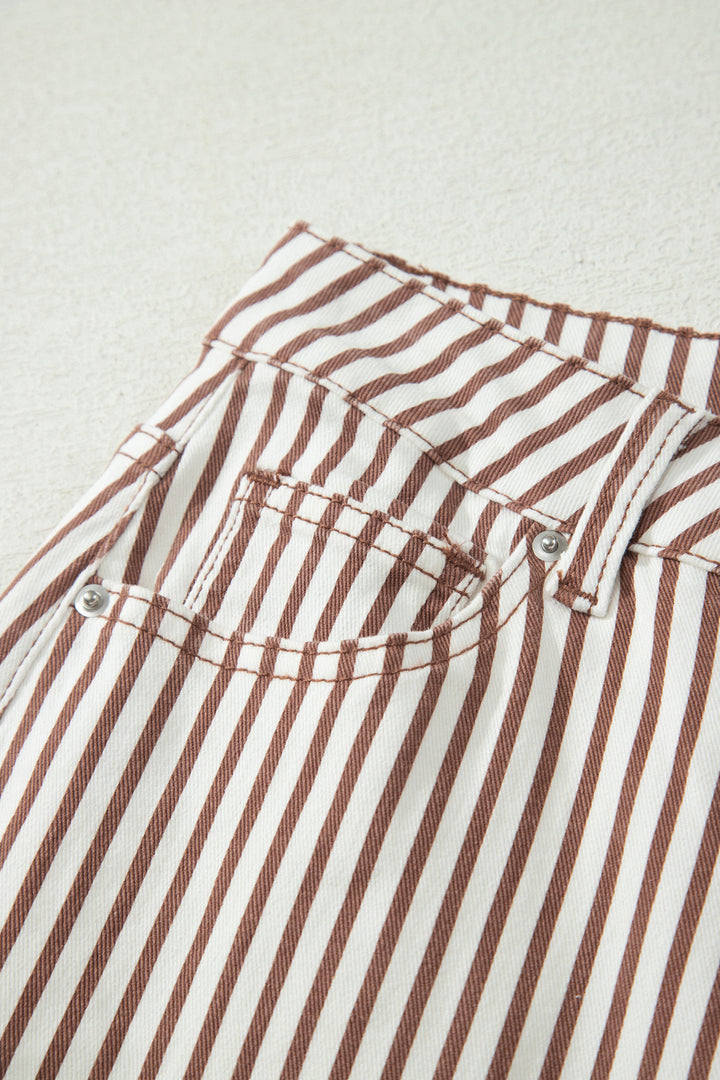 Brown Stripe Casual Barrel Jeans