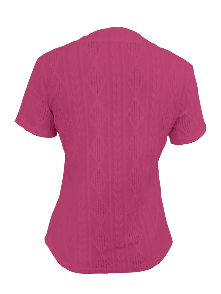 Textured Notched Short Sleeve Blouse