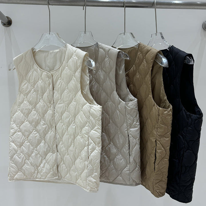 Layered Inner Wear, Short Round-neck Lightweight Down Vest Jacket