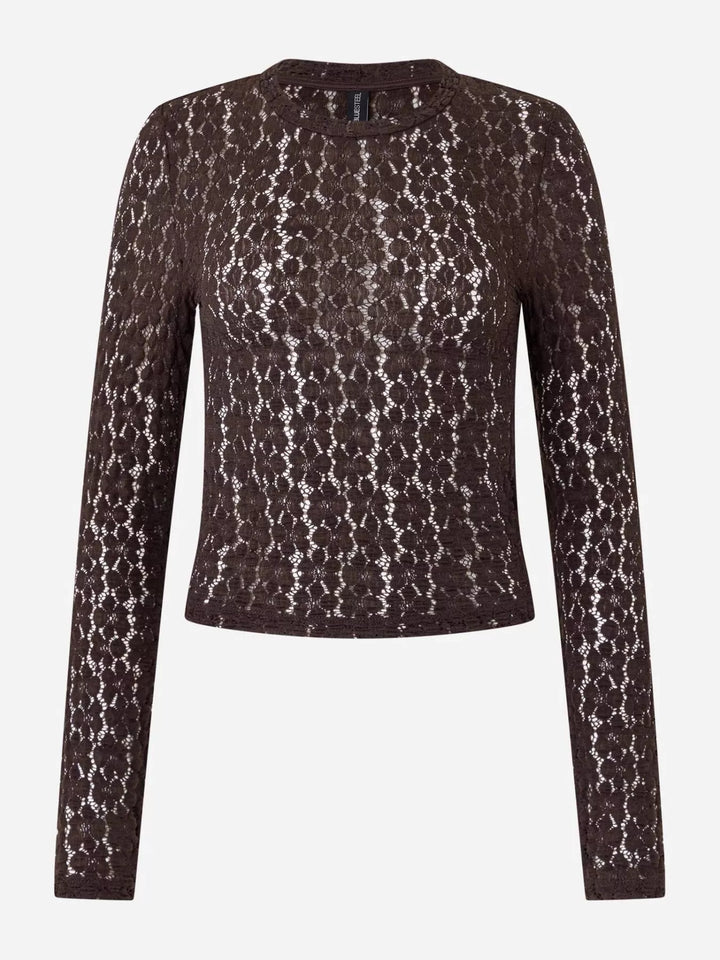 Lace Round Neck Long Sleeve Blouse