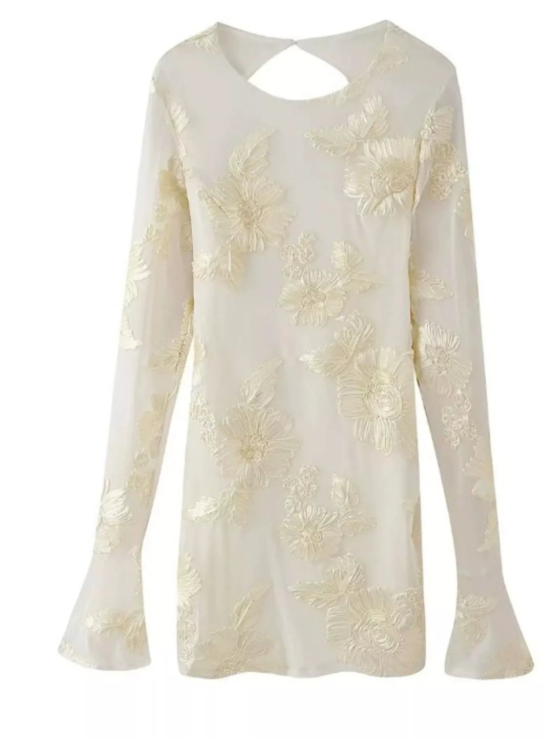 Backless Floral Flounce Sleeve Dress