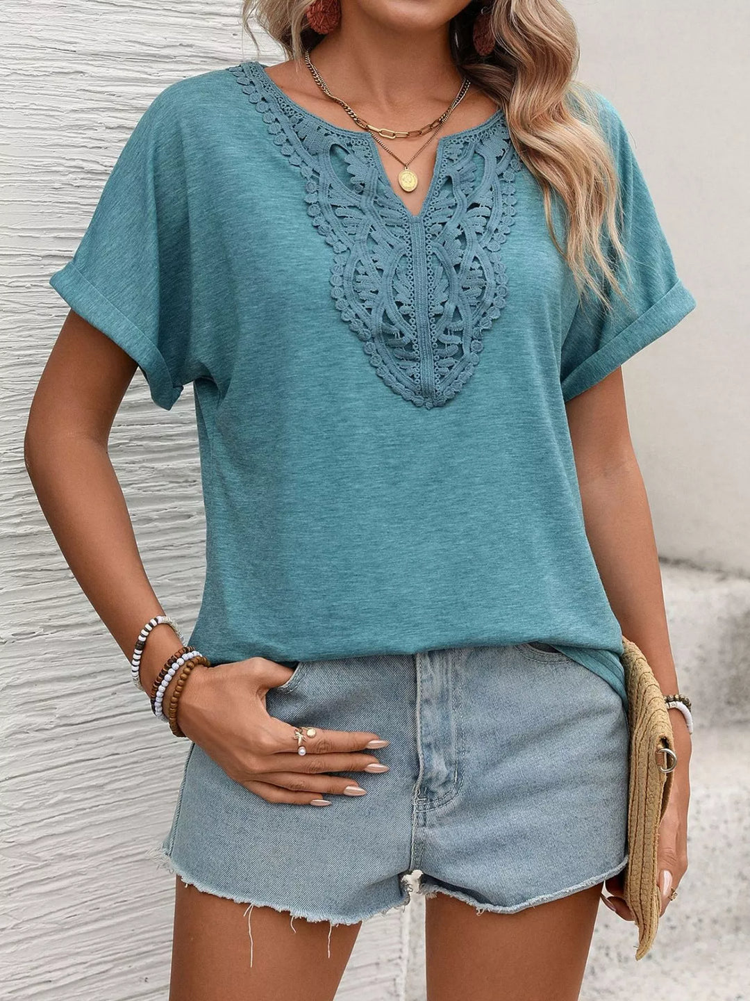 Lace Trim Short Sleeve T-Shirt