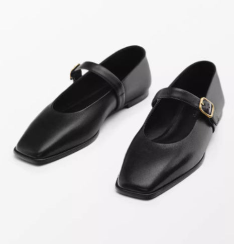 Genuine Leather Square-toe Flat Shoes For Women With Shallow Mouth And Single Strap