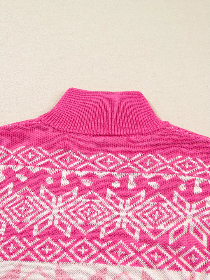 Christmas Snowflake Quarter Zip Collard Sweater