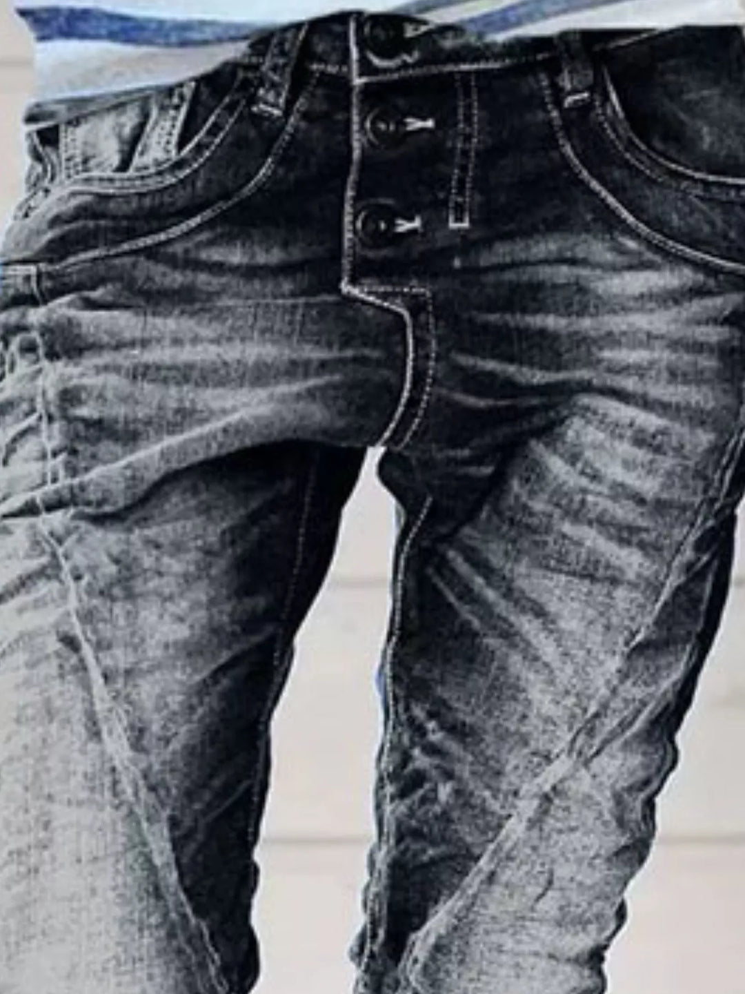 Full Size Washed Button-Fly Jeans Plus Size