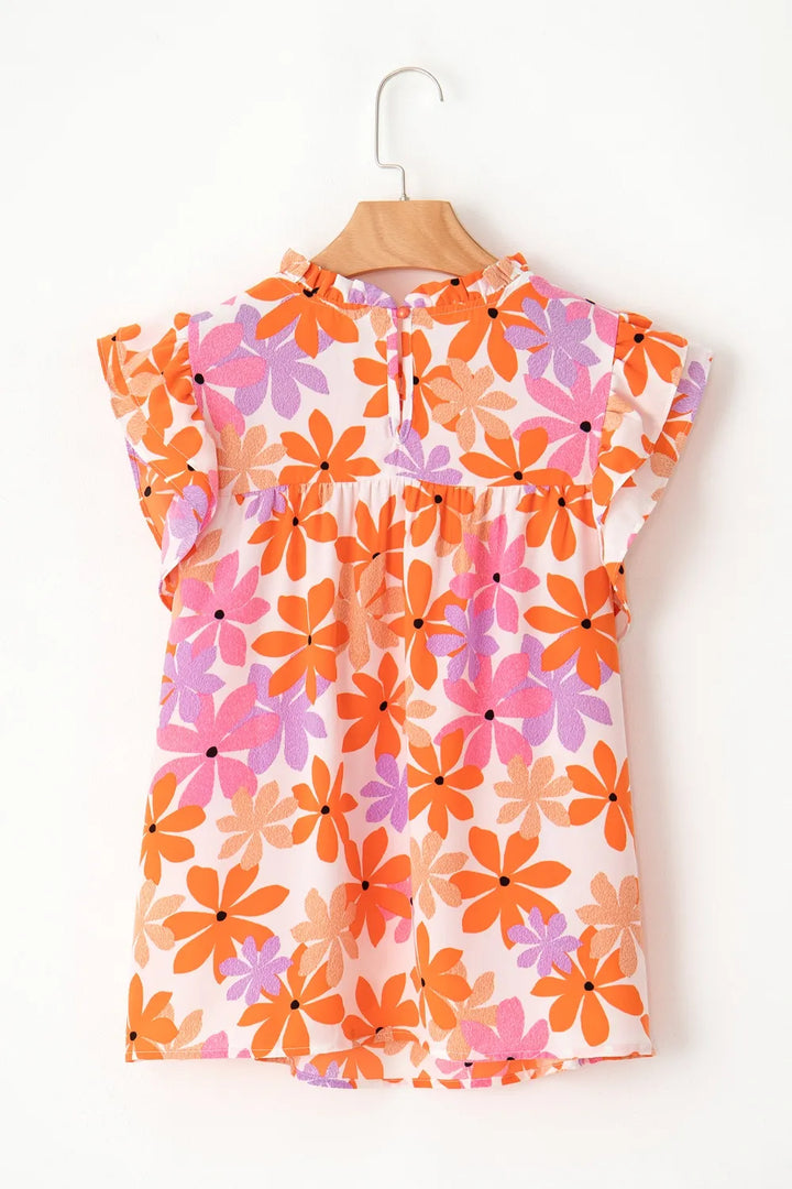Printed Round Neck Cap Sleeve Blouse