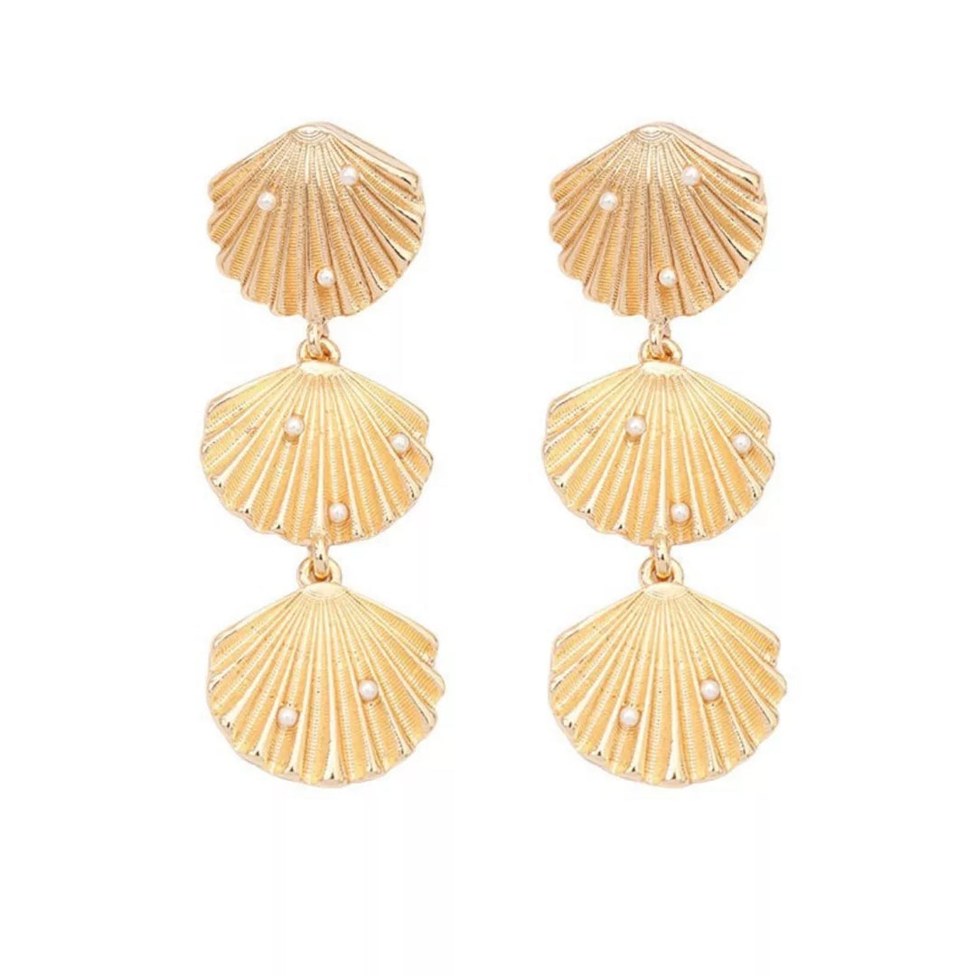 Seashell Dangle Earrings with Pearl Accents