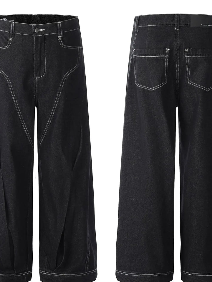 Men's Wide-Leg Jeans with Contrast Stitching