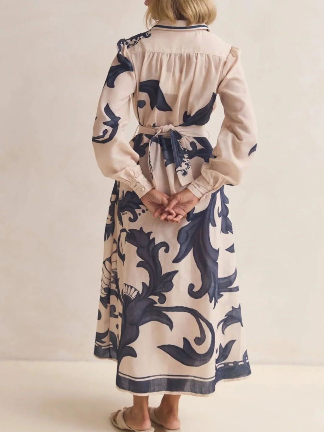 Printed Button Down Belted Shirt Dress