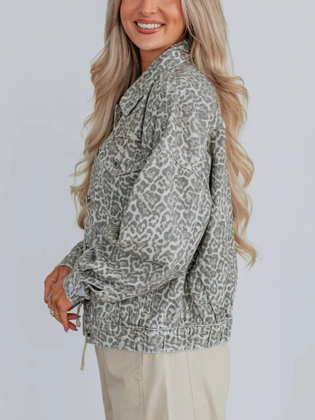 Leopard Button Up Denim Jacket