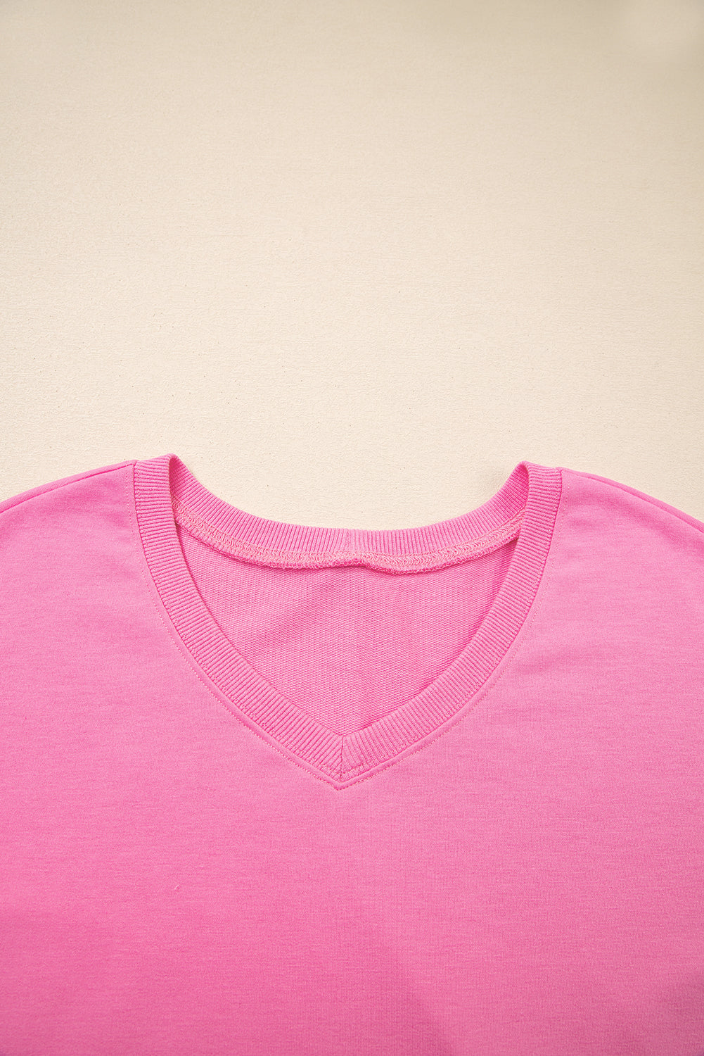 Bonbon V Neck Drop Shoulder Tee and Patchwork Drawstring Shorts Set