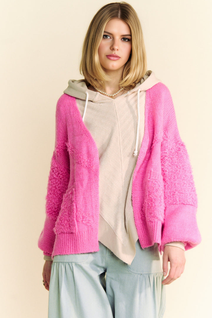 Back To School Sweater - Davi & Dani Side Slit Open Front Long Sleeve Cardigan