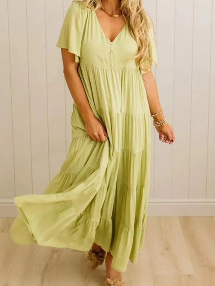 V-Neck Tiered Midi Dress