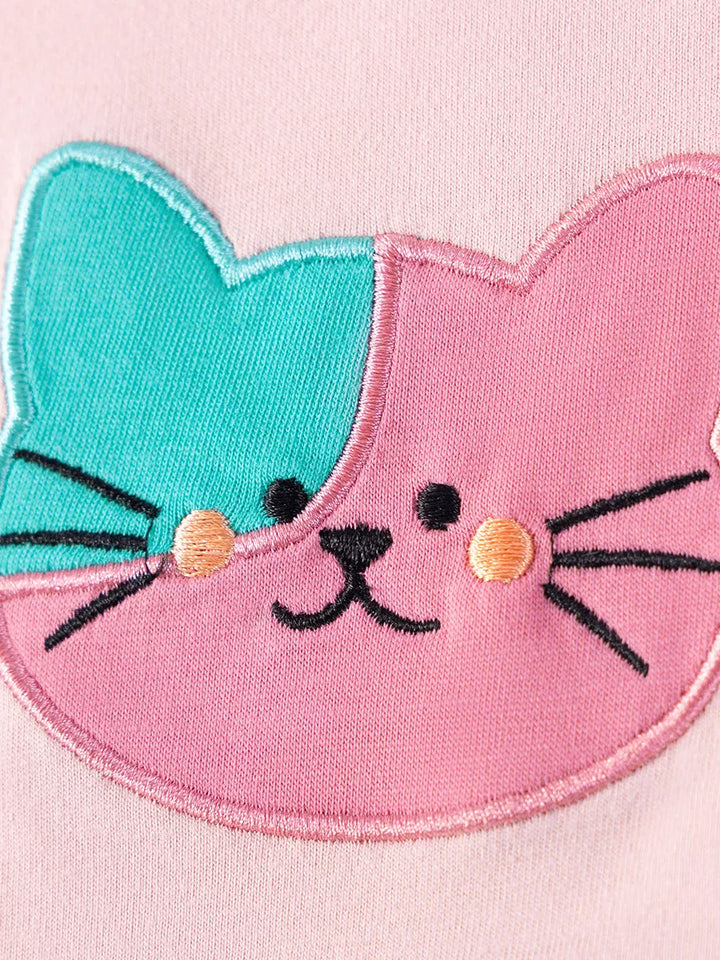 Children's Cat Embroidered Floral Tulle Dress