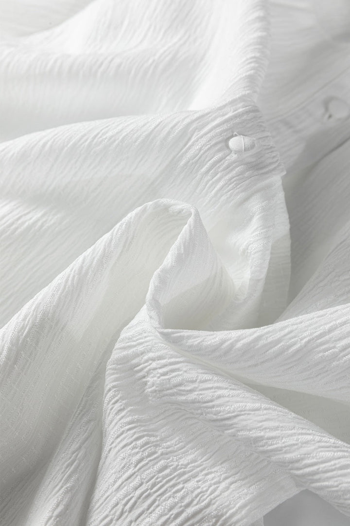Crinkled Texture Lantern Sleeve Button Down Loose Shirt
