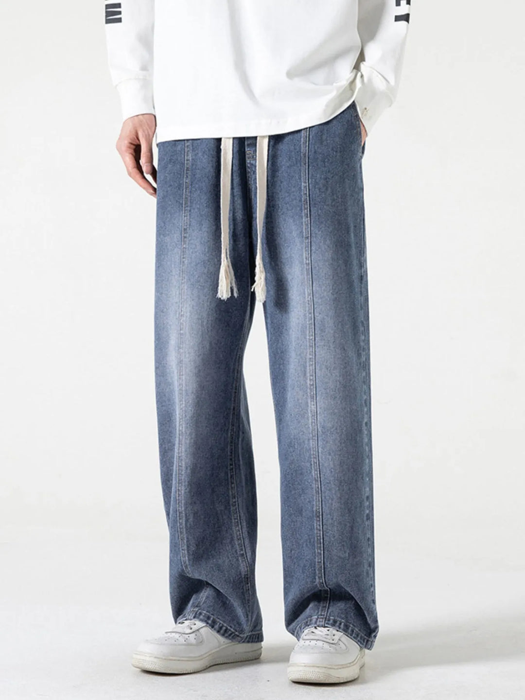 Men's Full Size Drawstring Wide Leg Jeans Plus Size