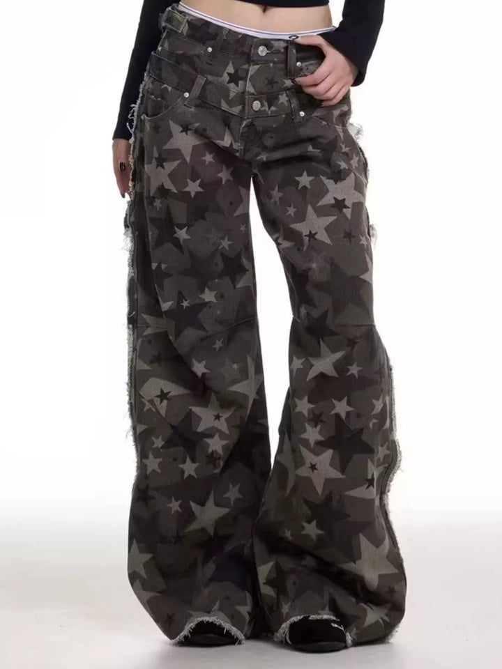 Men's Full Size Star Print Wide Leg Jeans Plus Size