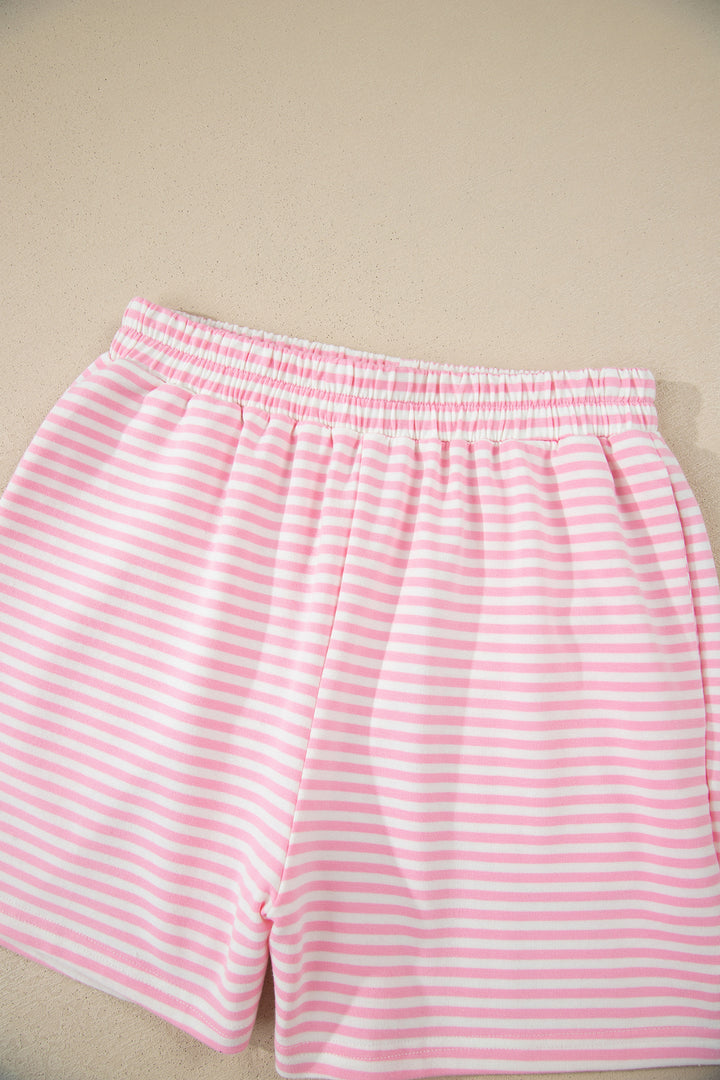 Pink Stripe Oversize Mock Neck Sweatshirt and Shorts Set