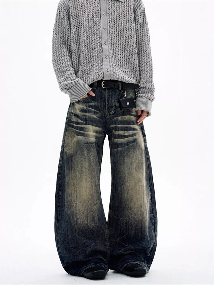 Men's Full Size Vintage Wash Wide Leg Jeans Plus Size