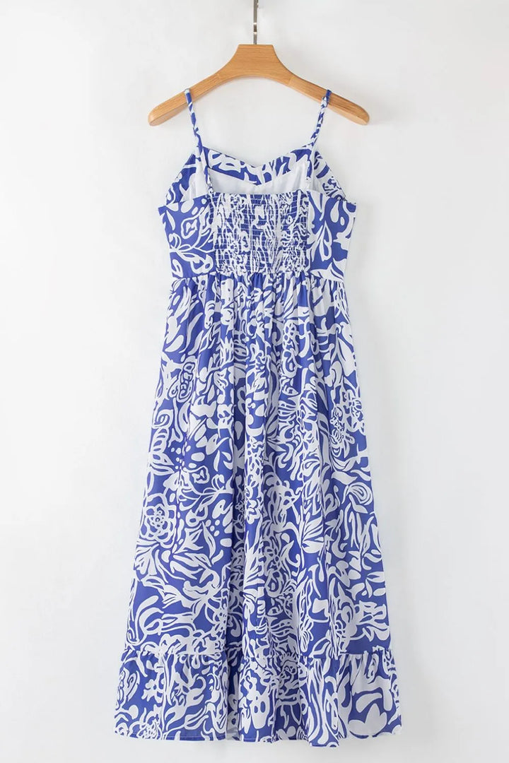 Floral Print Spaghetti Strap High Waist Dress