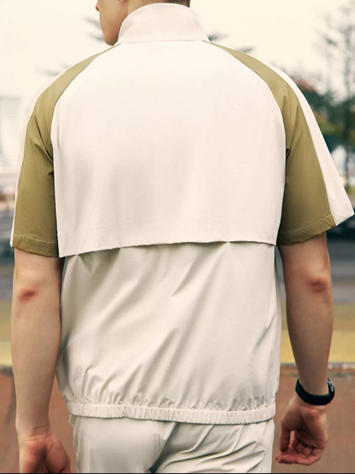 Men's Color Block Zip Up Short Sleeve Jacket