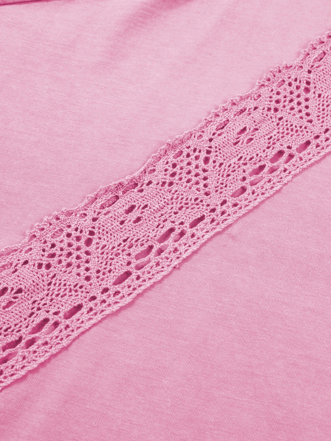 Raw Cut Notched Neck Lace Patchwork Detail Mineral Wash Tee