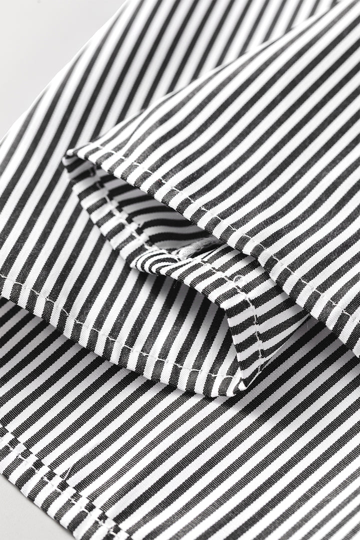 Black Stripe Striped Ruffle Sleeve Short Sleeve Round Neck Casual Shift Blouse