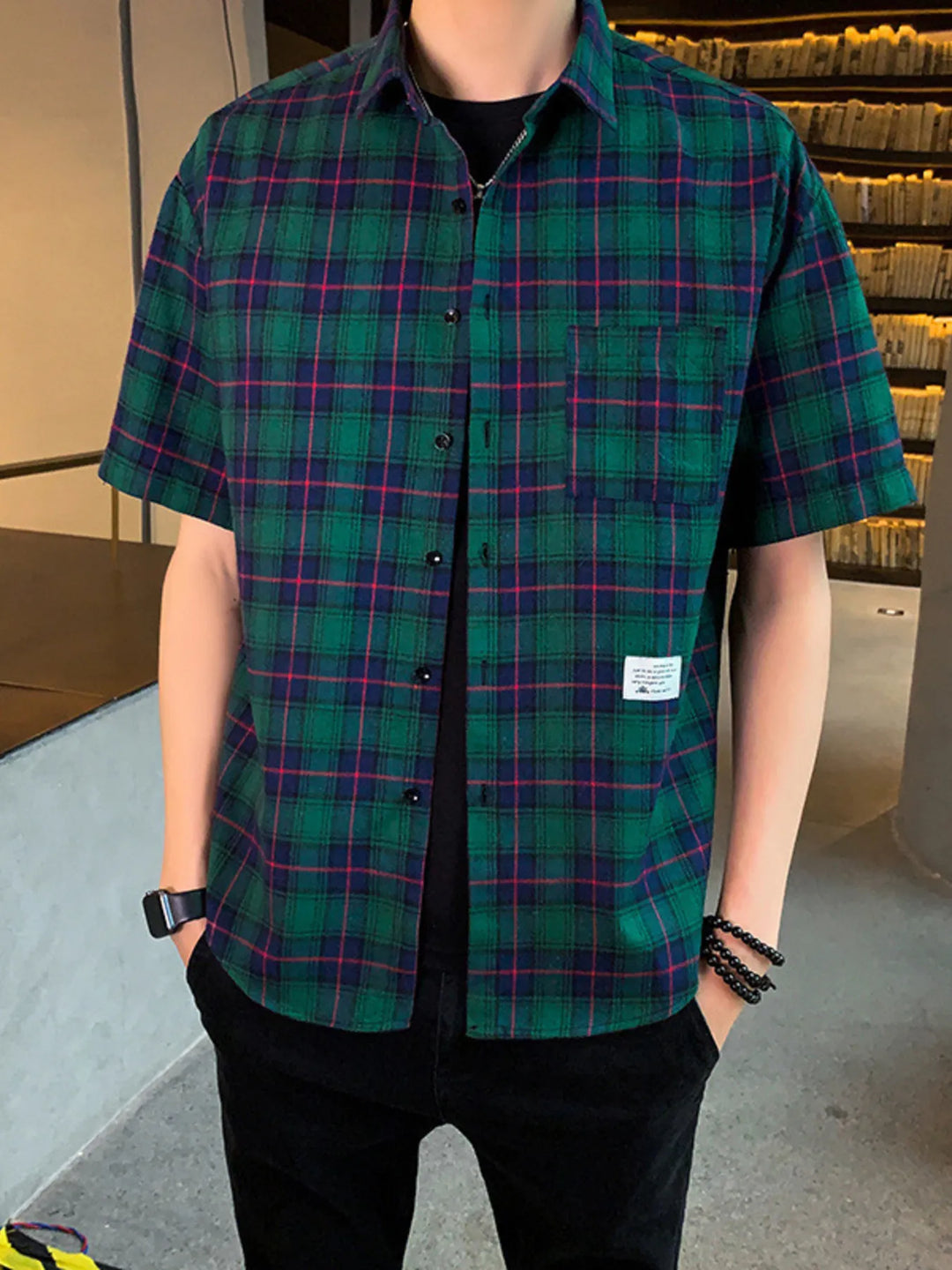 Men's Plus Size Casual Plaid Short Sleeve Shirt