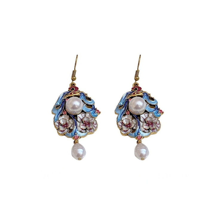 Ethnic-style Diamond-encrusted Oil-drop Flower Pearl Pendant