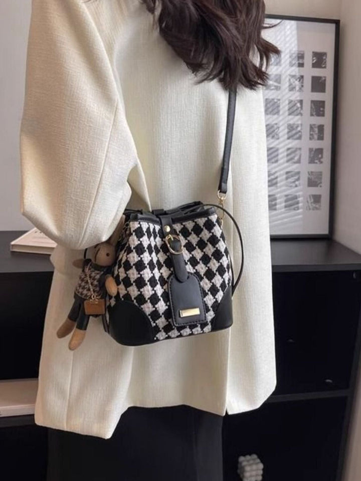 Checkerboard Pattern Bucket Crossbody Bag